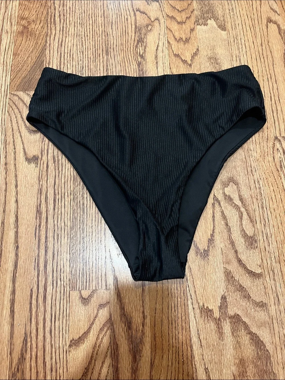 PINK Victoria's Secret Black Ribbed High-Cut Bikini Bottoms